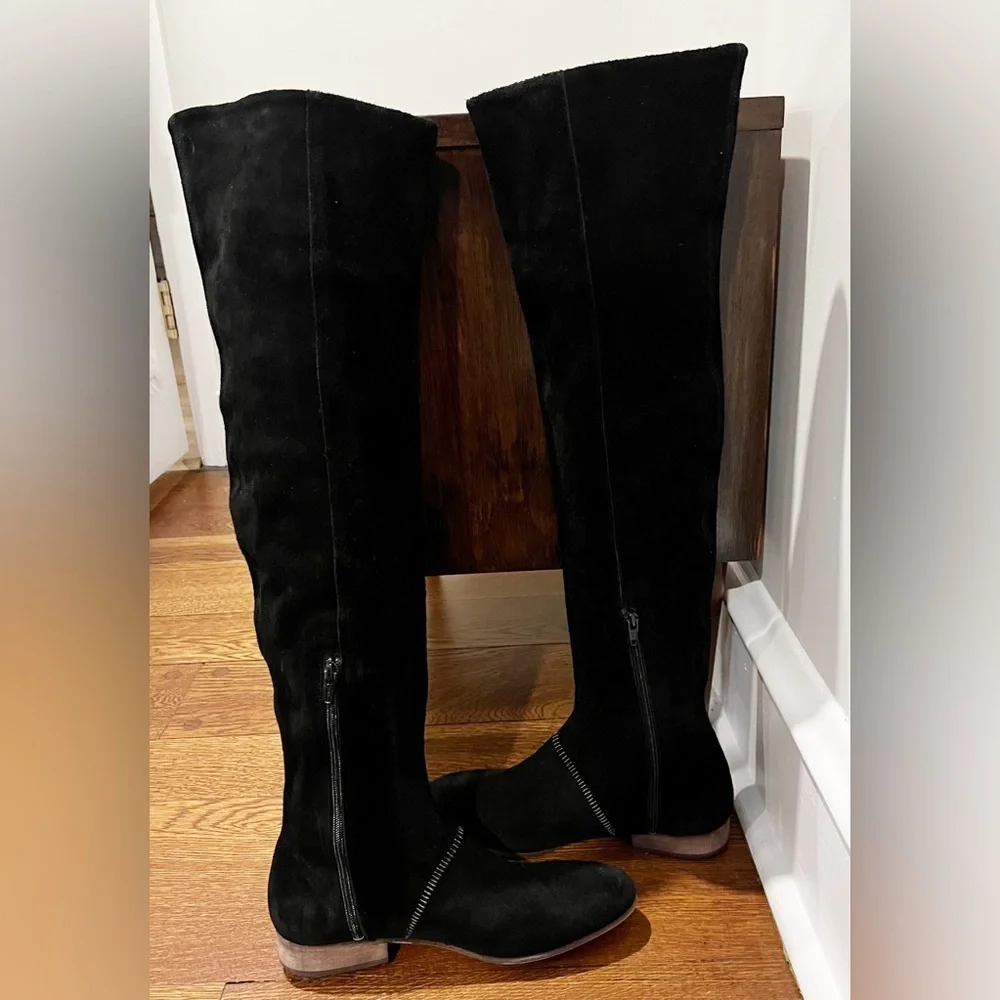 Free People Grandeur Black Suede Over The Knee Boots Size 39